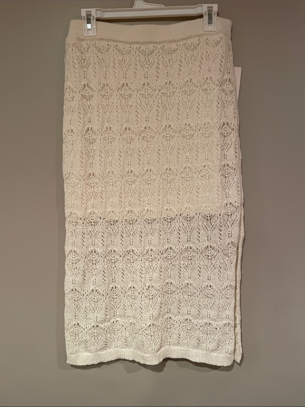 a new day Cream Crochet Midi Skirt with Openwork Pattern
